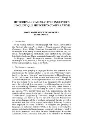 Historical-Comparative Linguistics Linguistique Historico-Comparative