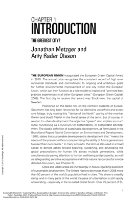 INTRODUCTION the GREENEST CITY? Jonathan Metzger and Amy Rader Olsson