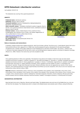 EPPO Datasheet: Liberibacter Asiaticus