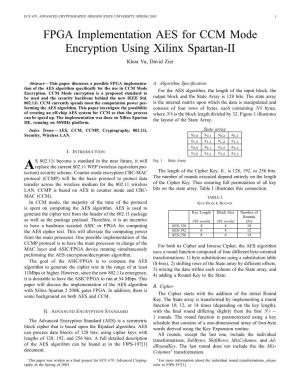 FPGA Implementation AES for CCM Mode Encryption Using Xilinx Spartan-II Khoa Vu, David Zier