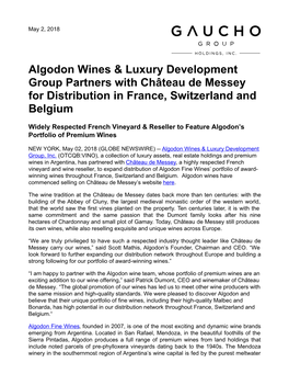 Algodon Wines & Luxury Development Group Partners With