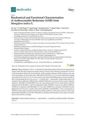 Biochemical and Functional Characterization of Anthocyanidin Reductase (ANR) from Mangifera Indica L