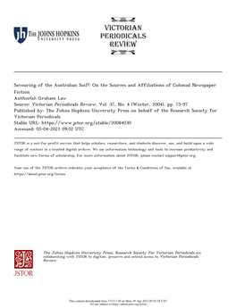 Savouring of the Australian Soil?: on the Sources and Affiliations of Colonial Newspaper Fiction Author(S): Graham Law Source: Victorian Periodicals Review, Vol