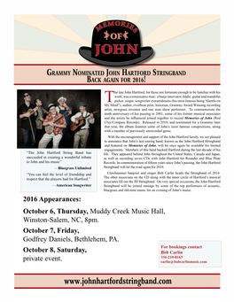 John Hartford Stringband Back Again for 2016!