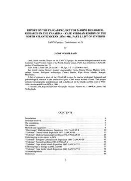 Report on the Cancap-Project for Marine Biological Research in the Canarian - Cape Verdean Region of the North Atlantic Ocean (1976-1986)