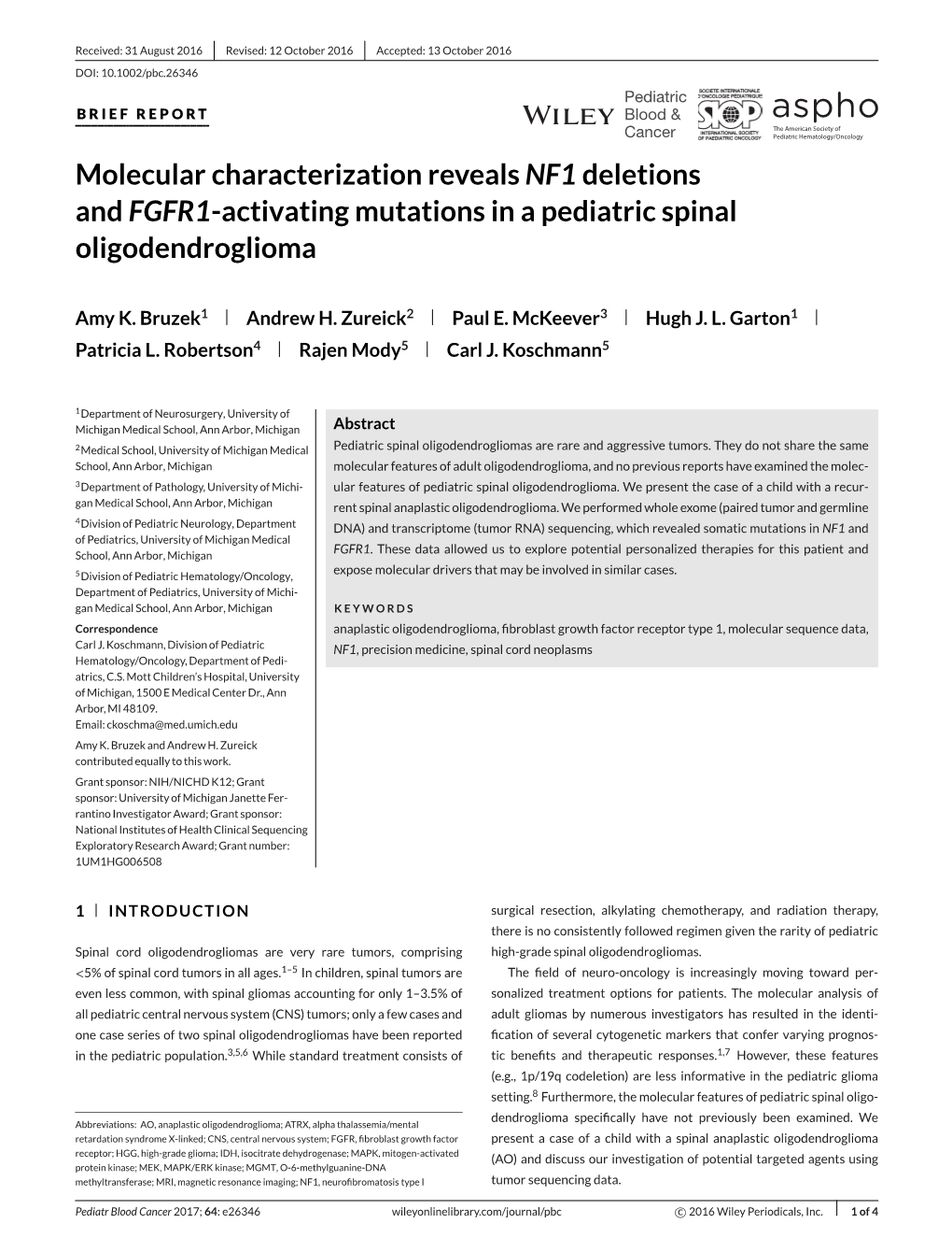 Deletions and <I>FGFR1</I>‐Activating