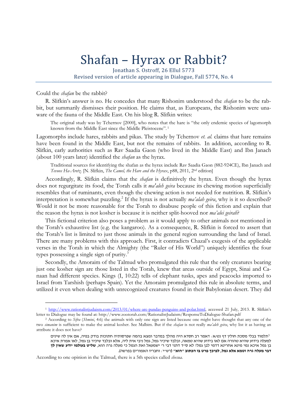 Shafan – Hyrax Or Rabbit? Jonathan S