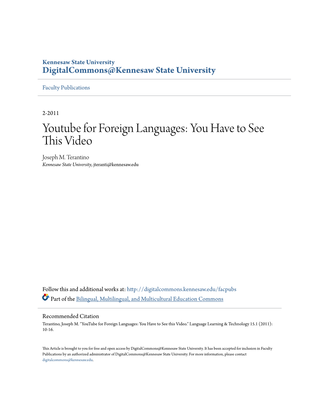 Youtube for Foreign Languages: You Have to See This Video Joseph M