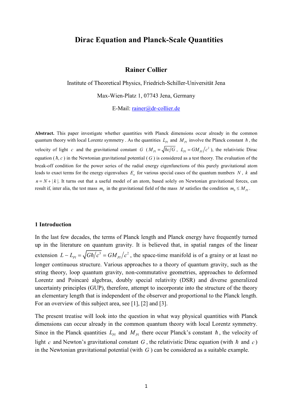 Dirac Equation and Planck-Scale Quantities