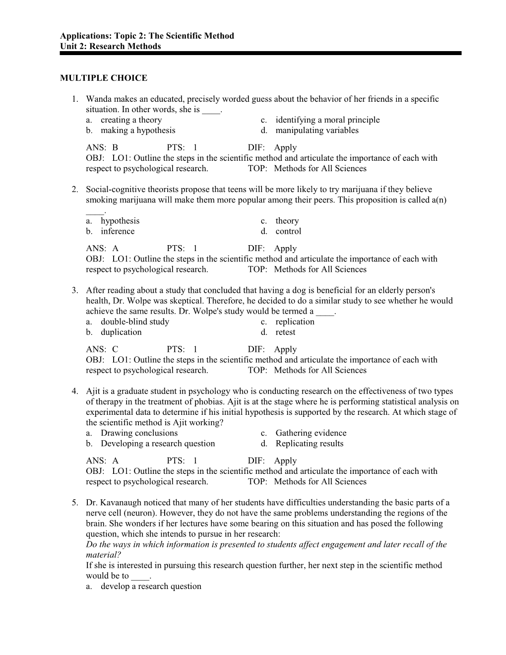 Applications: Topic 2: the Scientific Method