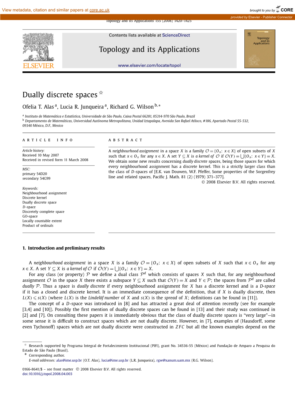 Topology and Its Applications Dually Discrete Spaces