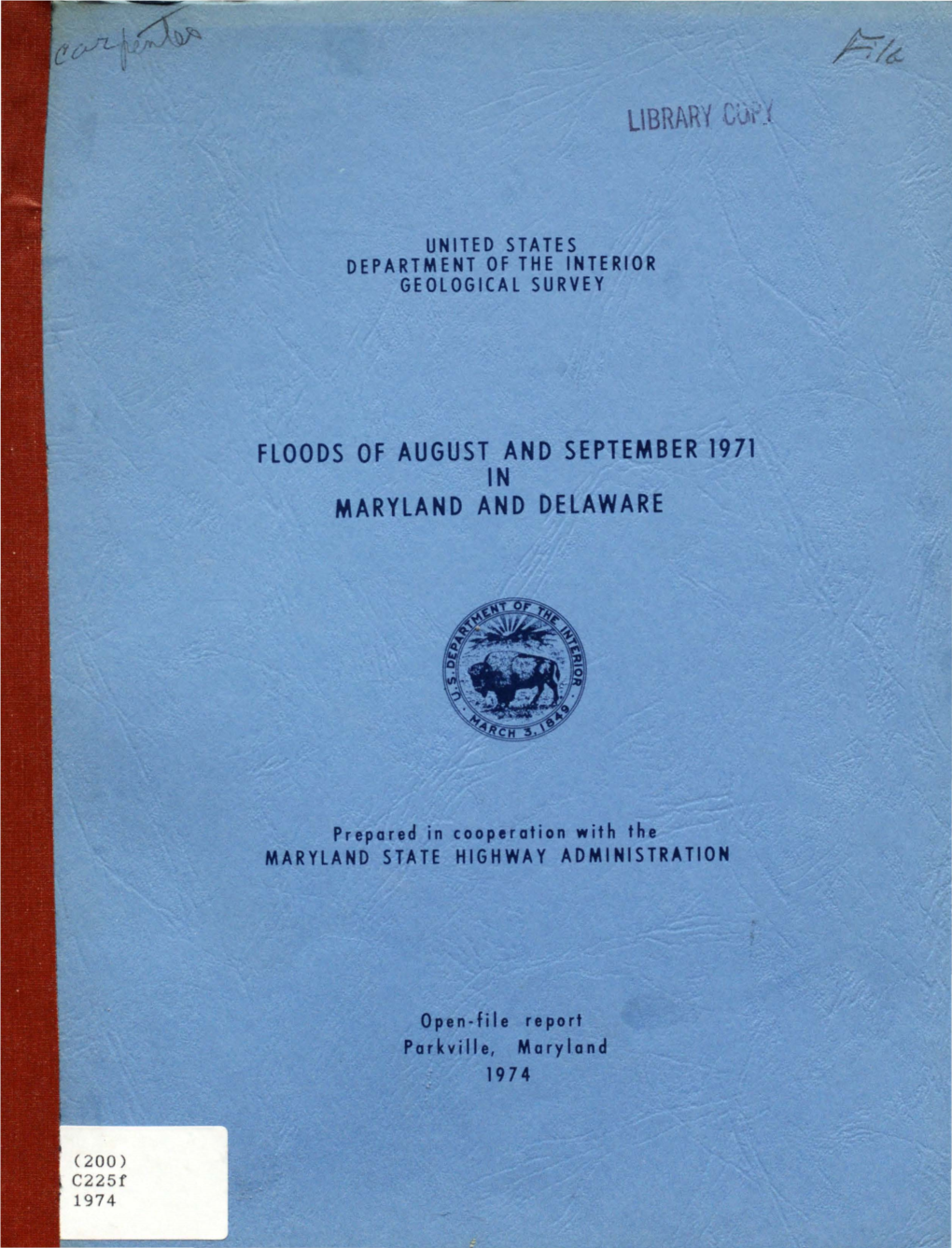 Floods of August and September 1971 in Maryland and Delaware