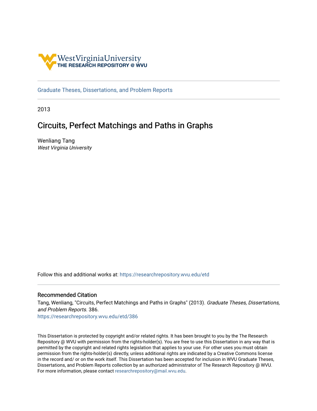 Circuits, Perfect Matchings and Paths in Graphs