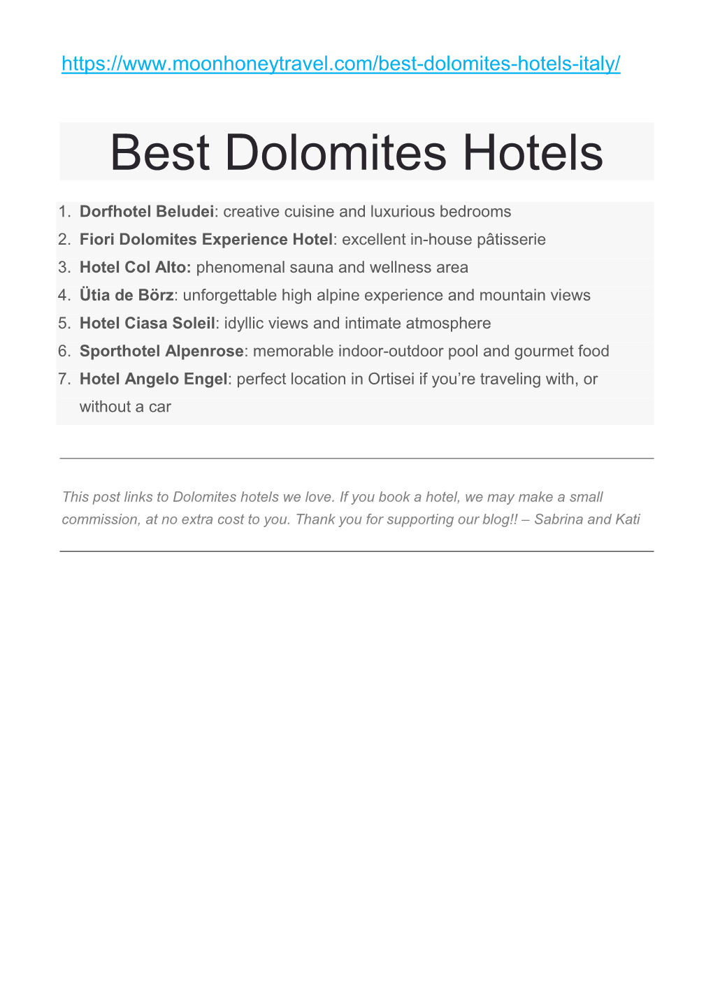 Best Dolomites Hotels