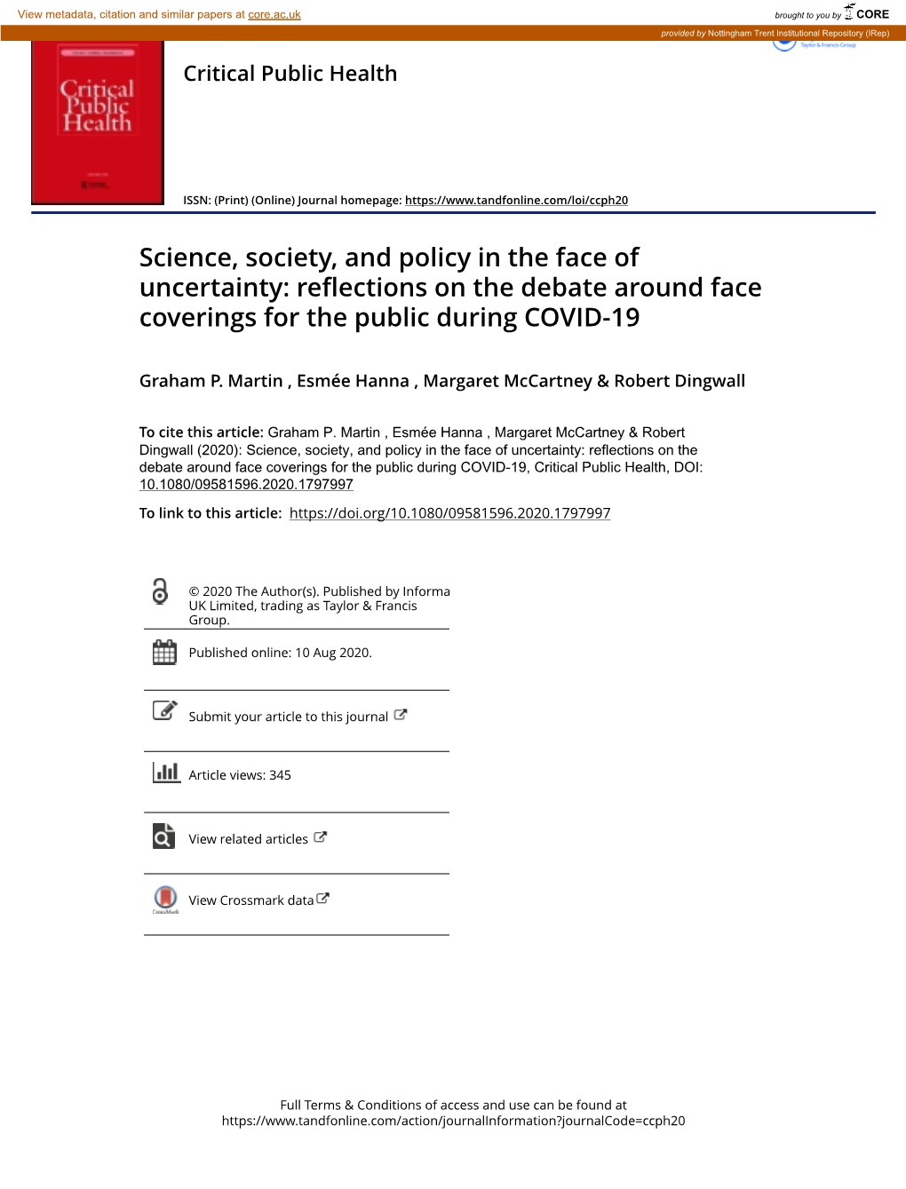 Reflections on the Debate Around Face Coverings for the Public During COVID-19