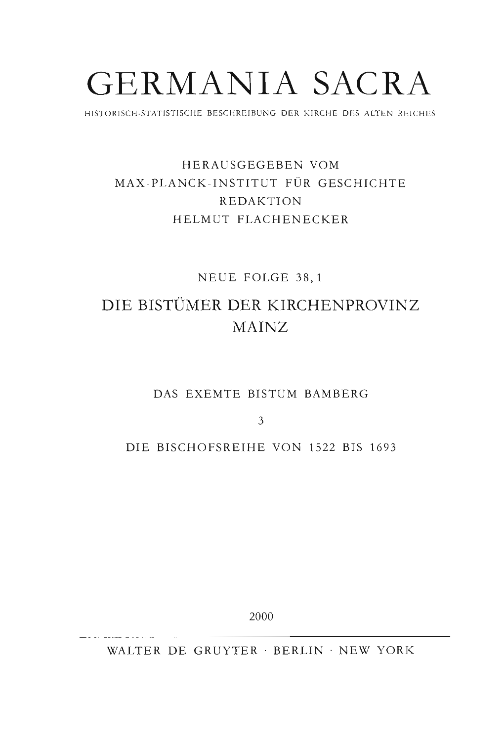 Das Exemte Bistum Bamberg 3. Die Bischofsreihe Von 1522 Bis 1693