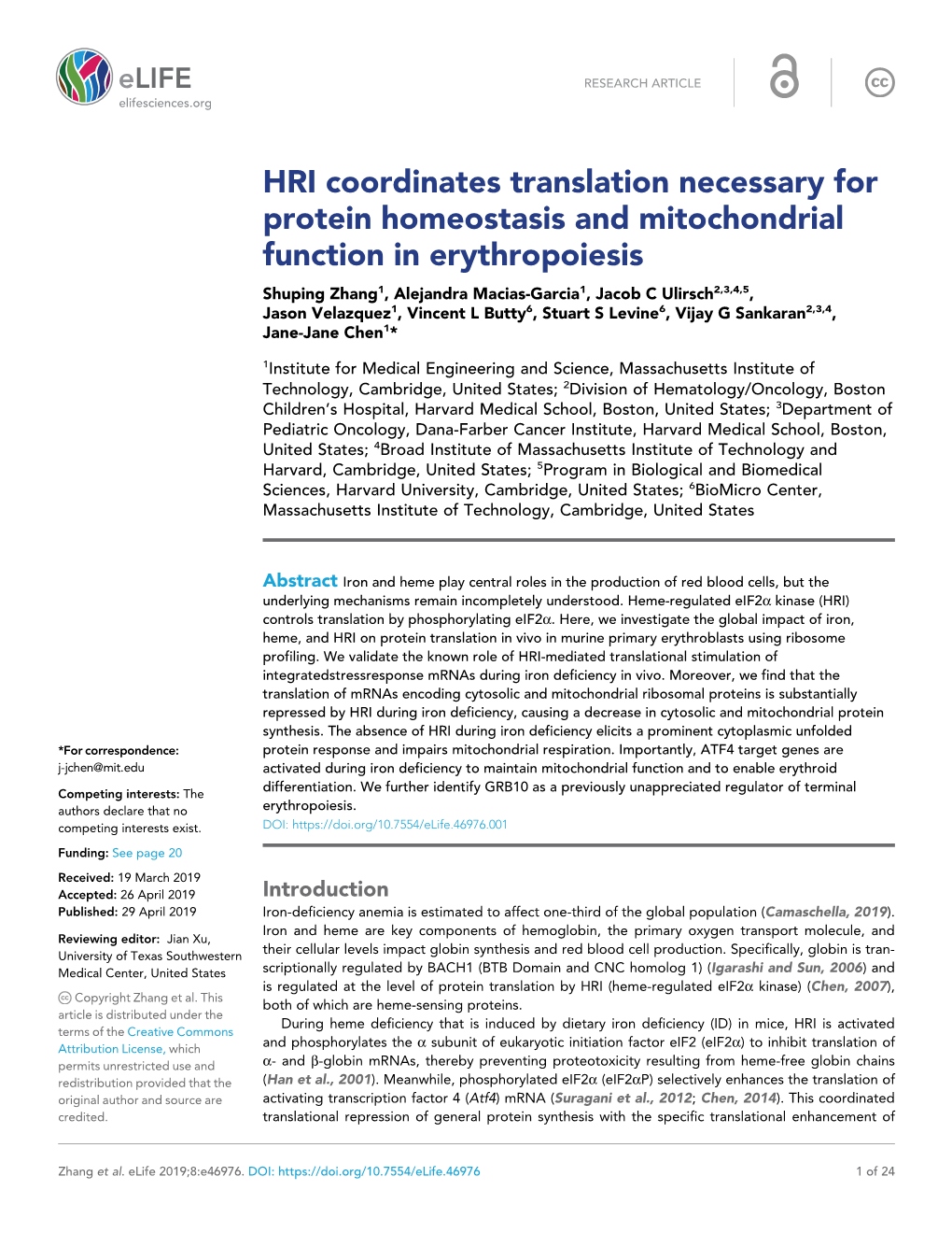 HRI Coordinates Translation Necessary for Protein Homeostasis And