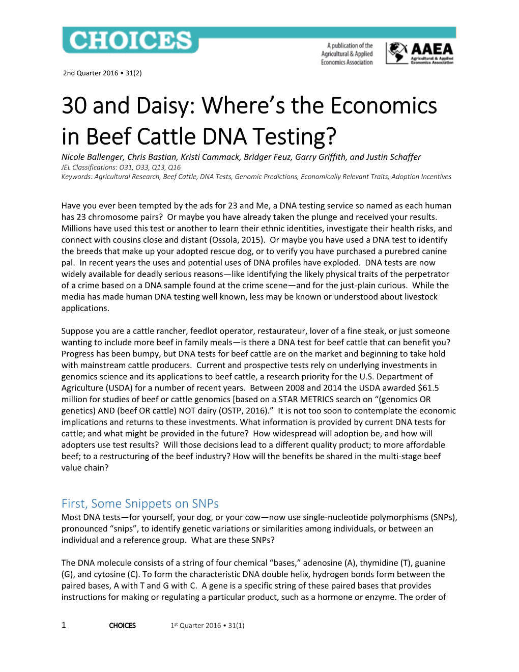 30 and Daisy: Where's the Economics in Beef Cattle DNA Testing?