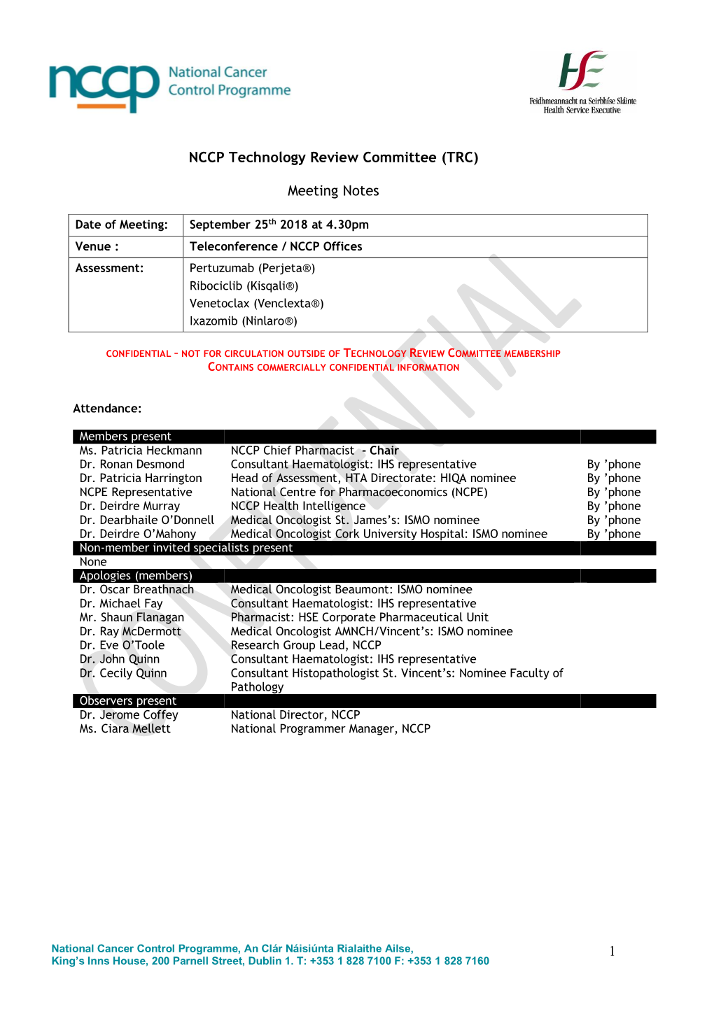 1 NCCP Technology Review Committee (TRC) Meeting Notes