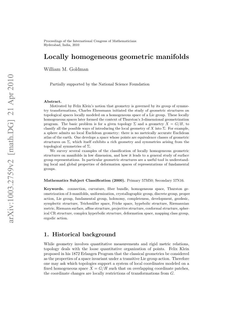 Locally Homogeneous Geometric Manifolds