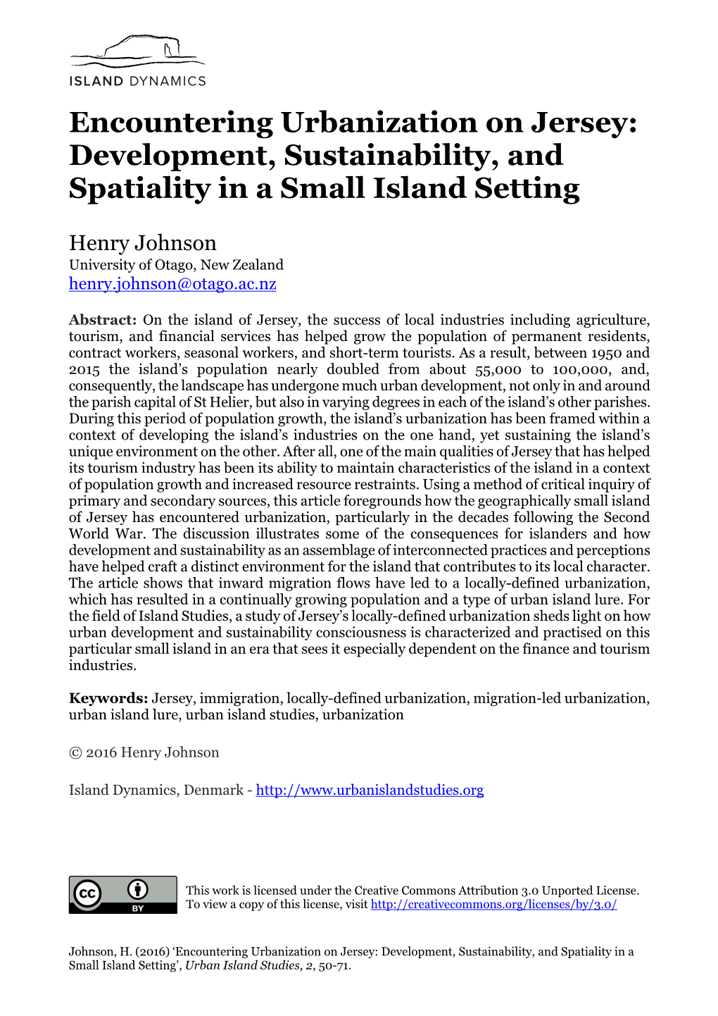 Encountering Urbanization on Jersey: Development, Sustainability, and Spatiality in a Small Island Setting
