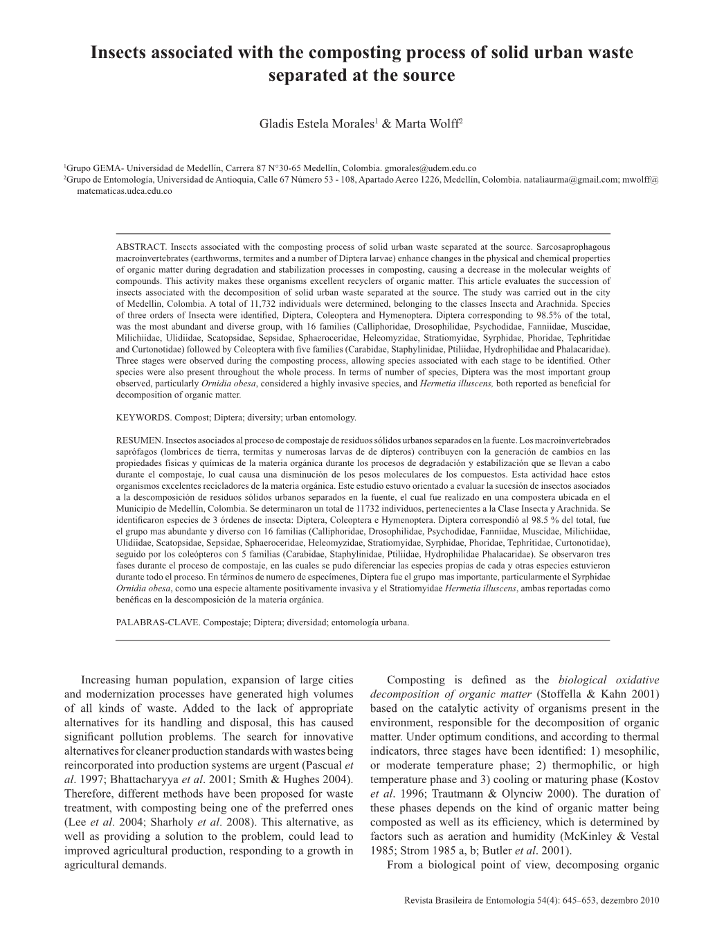 Insects Associated with the Composting Process of Solid Urban