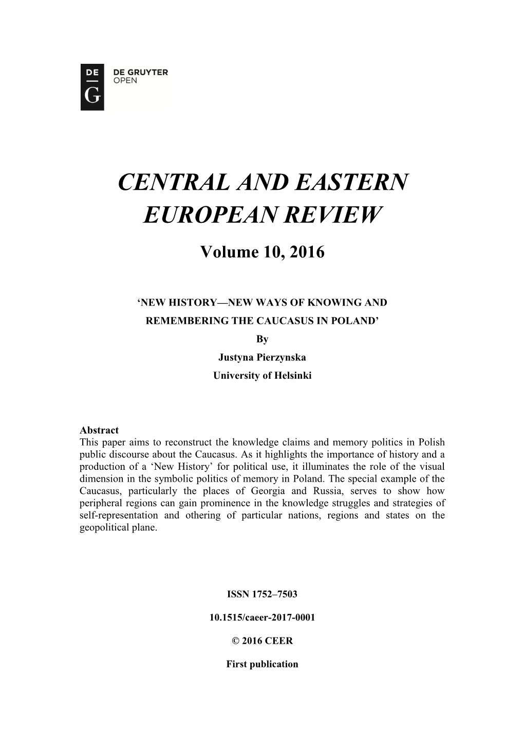 CENTRAL and EASTERN EUROPEAN REVIEW Volume 10, 2016