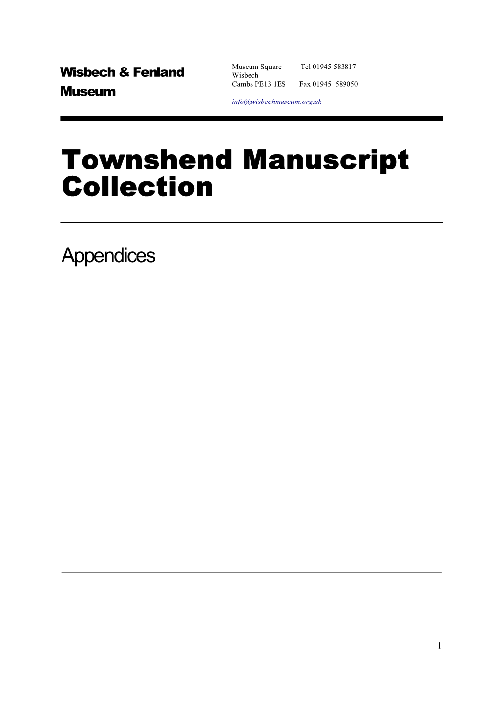 Townshend Manuscript Collection