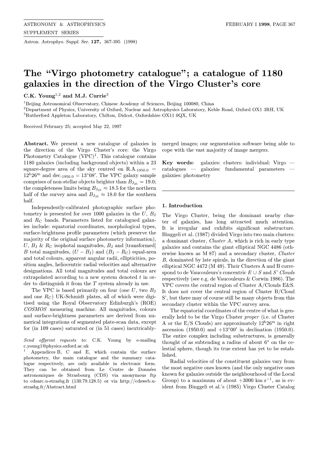 A Catalogue of 1180 Galaxies in the Direction of the Virgo Cluster's Core