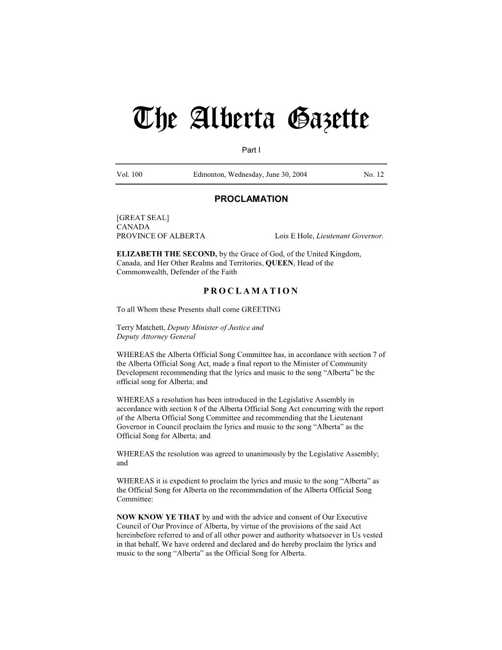 The Alberta Gazette