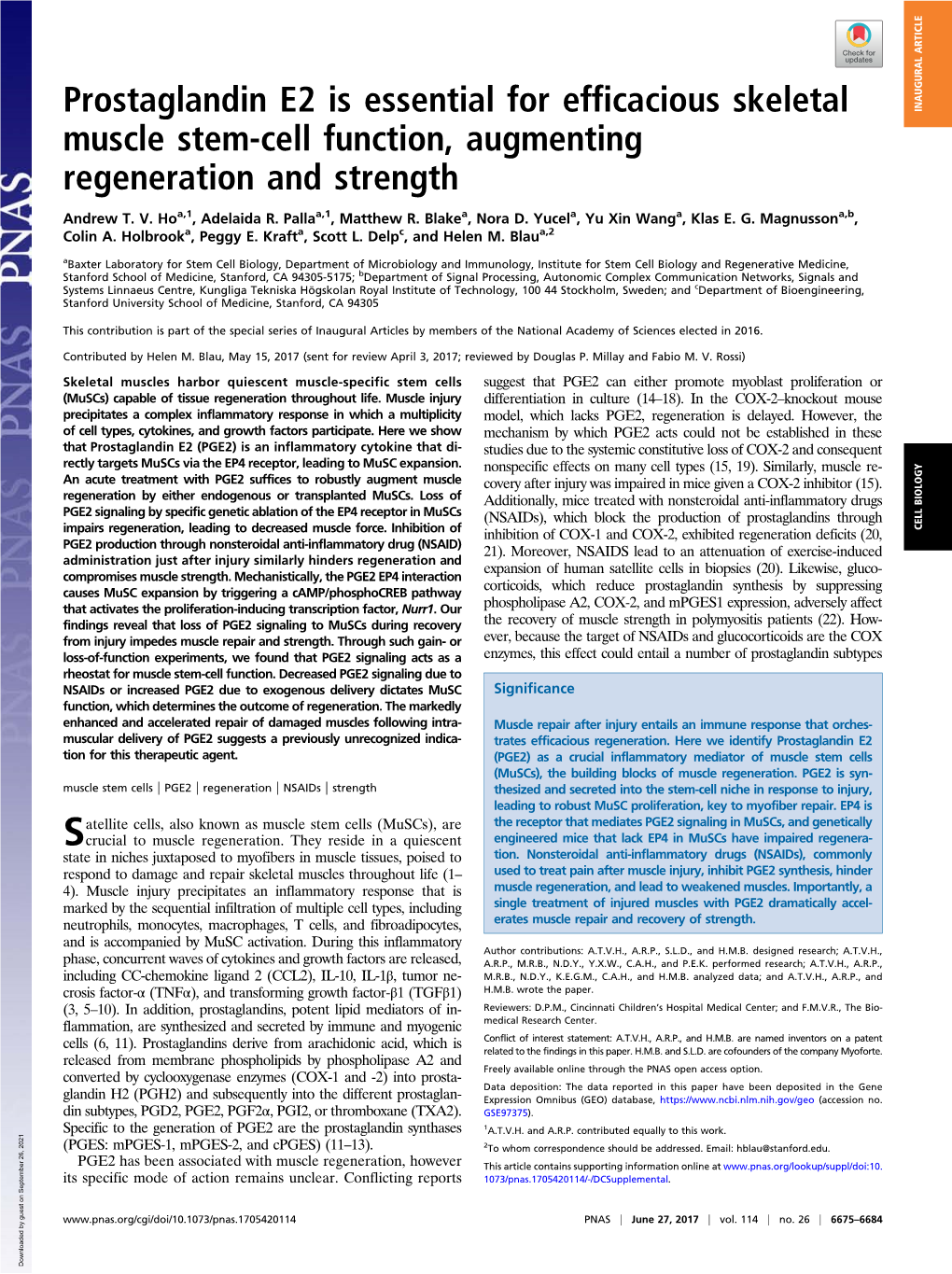 Prostaglandin E2 Is Essential for Efficacious Skeletal Muscle Stem