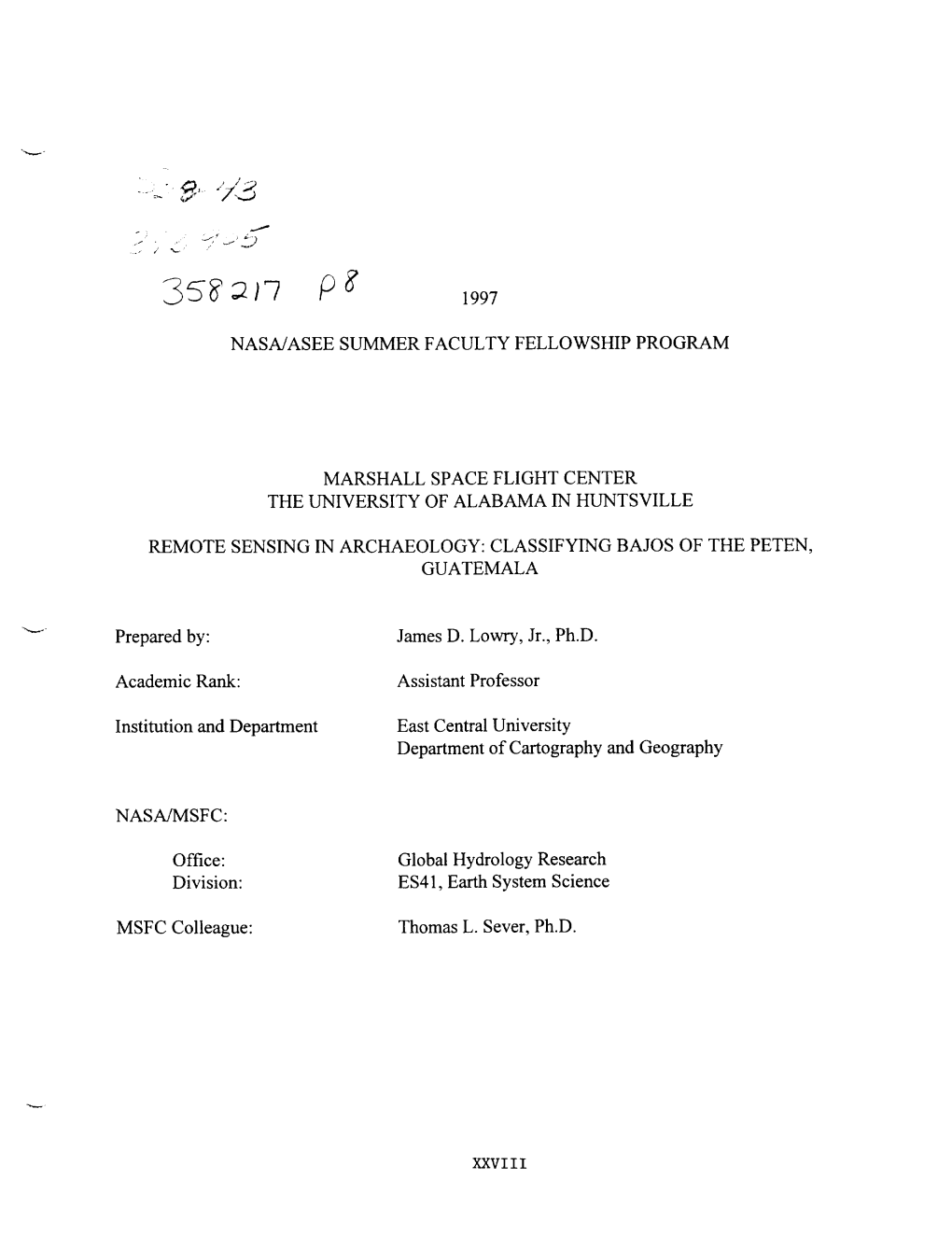 1997 Nasa/Asee Summer Faculty Fellowship