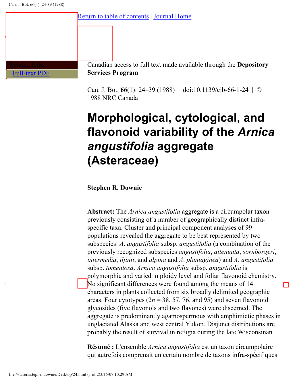 Morphological, Cytological, and Flavonoid Variability of the Arnica Angustifolia Aggregate (Asteraceae)