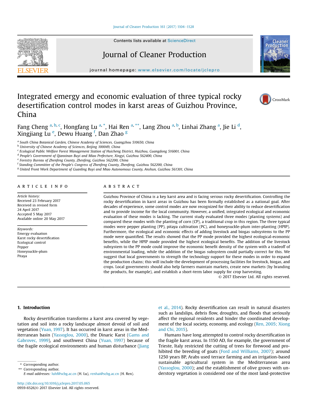 Integrated Emergy and Economic Evaluation of Three Typical Rocky Desertiﬁcation Control Modes in Karst Areas of Guizhou Province, China