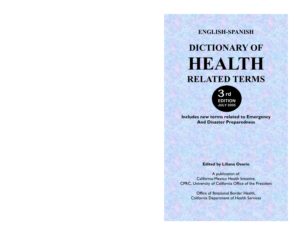 English-Spanish Dictionary of Health Related Terms
