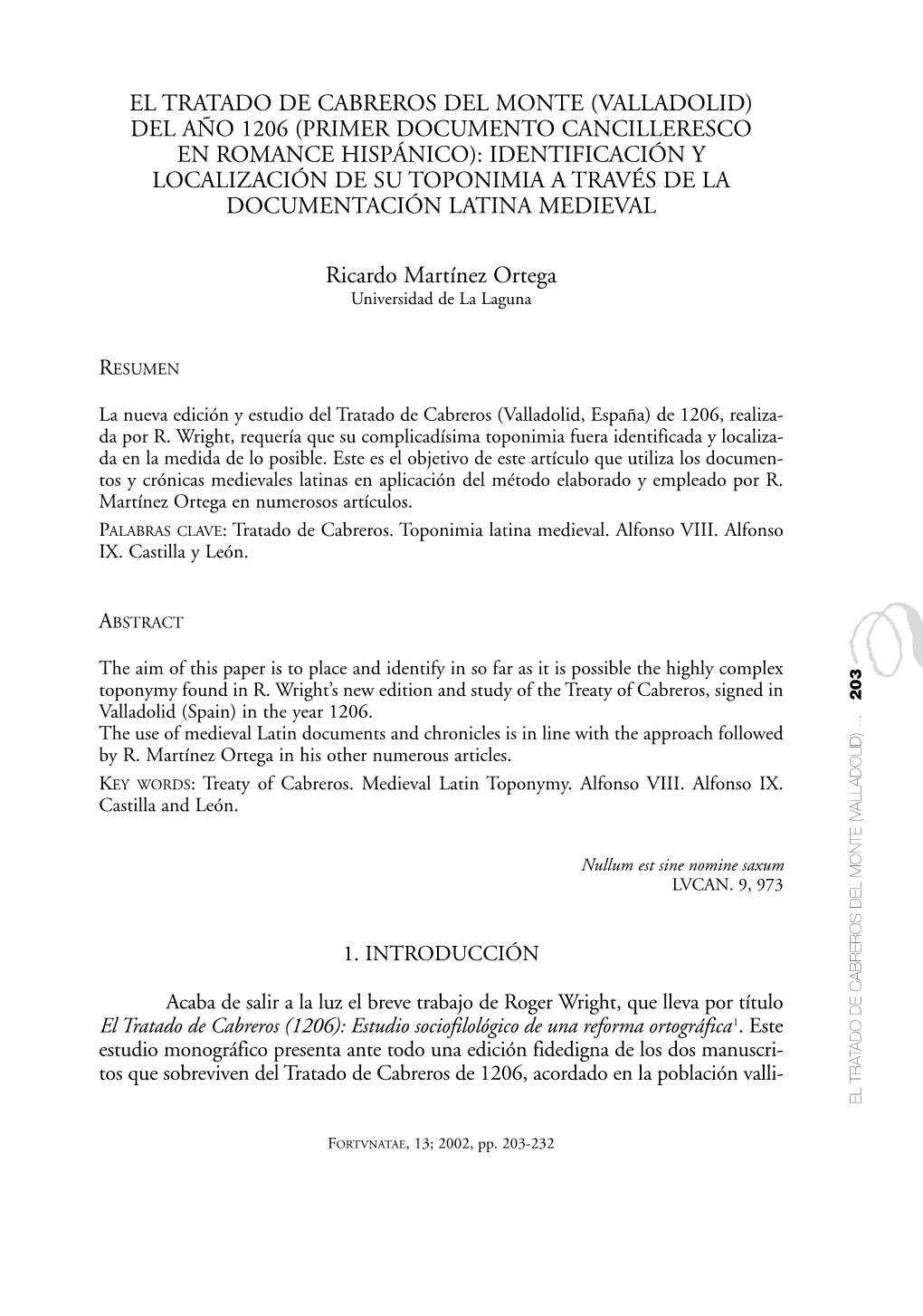 El Tratado De Cabreros Del Monte (Valladolid) Del Año 1206 (Primer