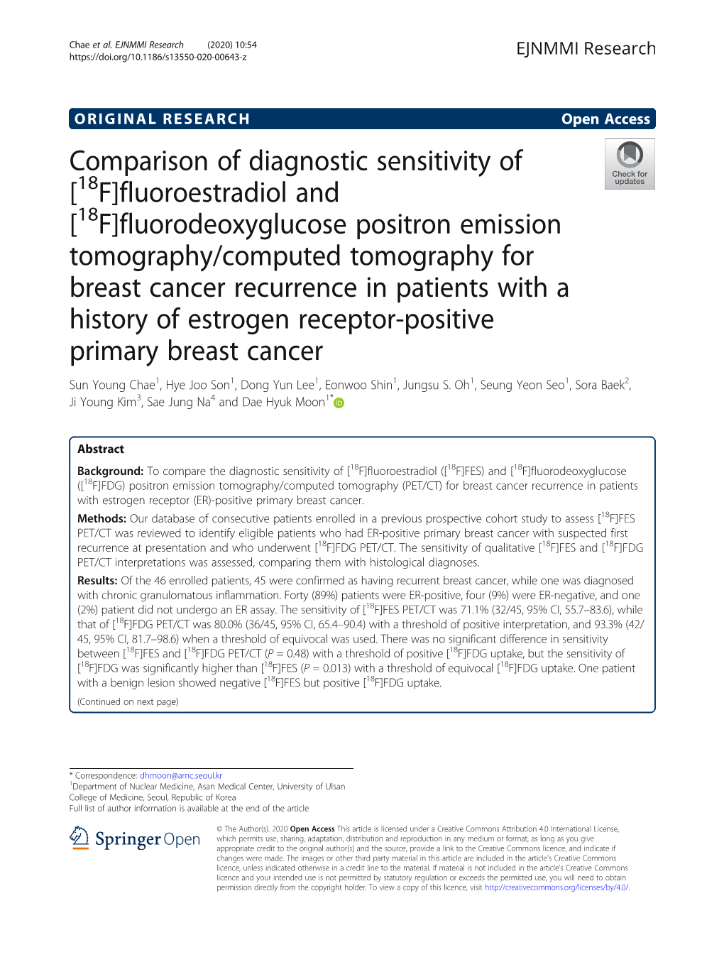 Comparison of Diagnostic Sensitivity of [18F]Fluoroestradiol