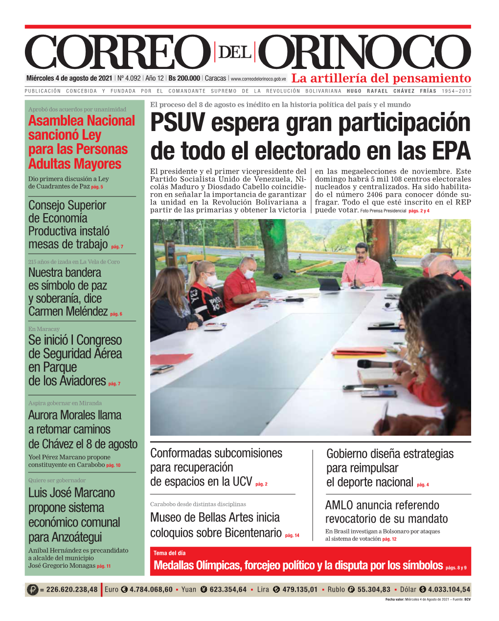 Edición Impresa Correo Del Orinoco Nº 4.092 Miércoles 4 De Agosto De 2021