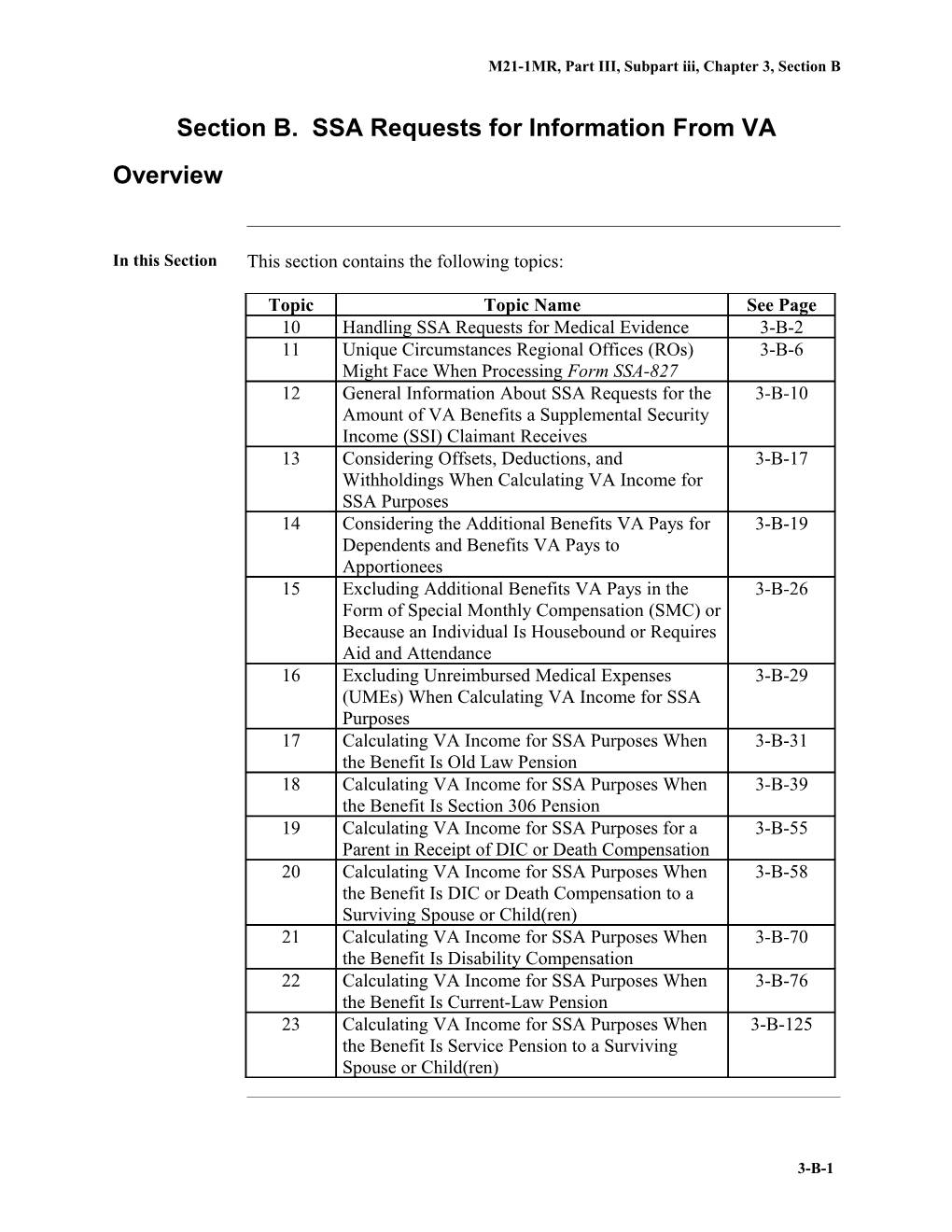 Section B. SSA Requests for Information from VA