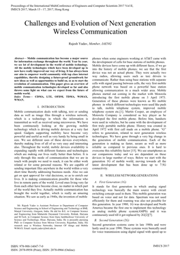 Challenges and Evolution of Next Generation Wireless Communication