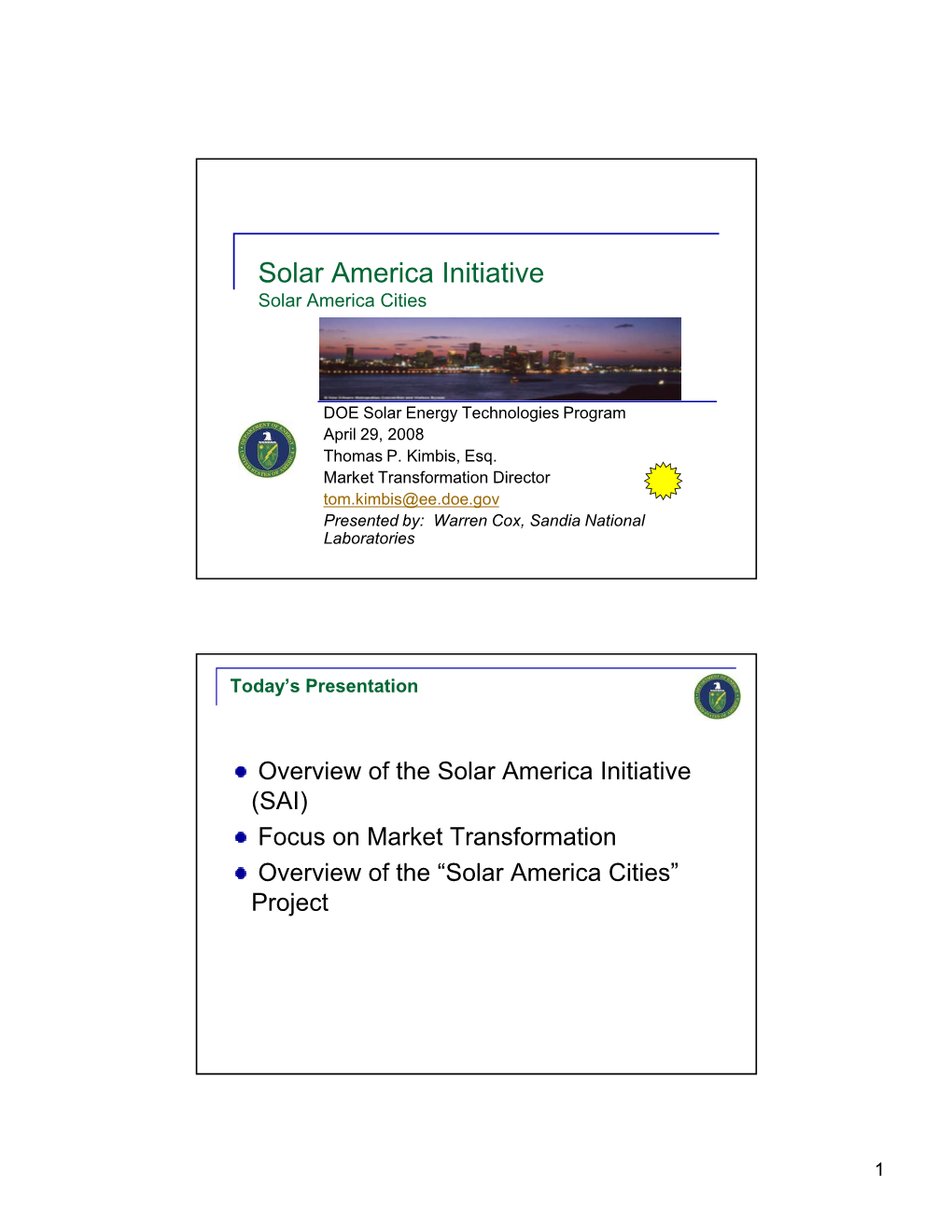 DOE Solar America Initiative