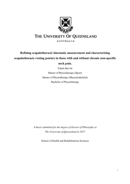 Thesis Title: Characteristics of Scapulothoracic Kinematics in A
