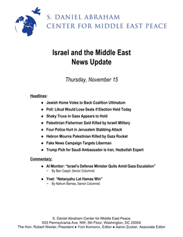 Israel and the Middle East News Update