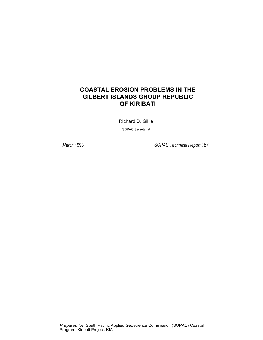 Coastal Erosion Problems in the Gilbert Islands Group, Republic Of