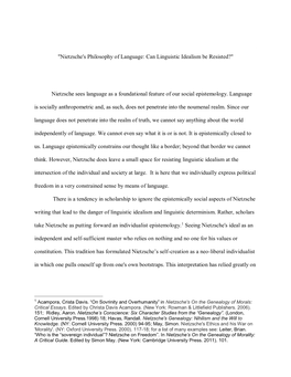 "Nietzsche's Philosophy of Language: Can Linguistic Idealism Be Resisted?"