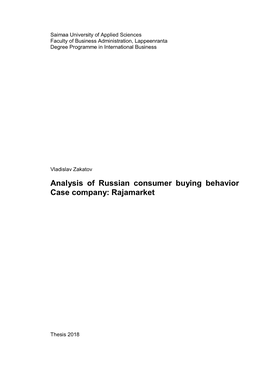 Analysis of Russian Consumer Buying Behavior Case Company: Rajamarket