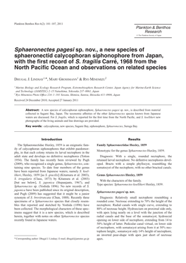 Sphaeronectes Pagesi Sp. Nov., a New Species of Sphaeronectid Calycophoran Siphonophore from Japan, with the ﬁrst Record of S