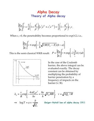 Alpha Decay Theory of Alpha Decay