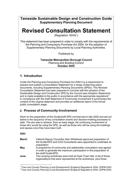 Tameside Sustainable Design and Construction Guide Supplementary Planning Document