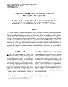 Acupuncture De Qi, from Qualitative History to Quantitative Measurement